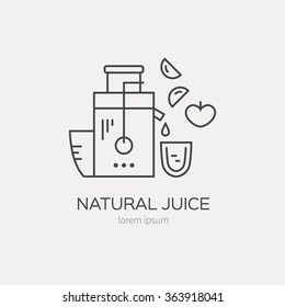 Single logo with graphic illustration of a juice maker made in line style vector. Clean and modern label for a shop, product or company.