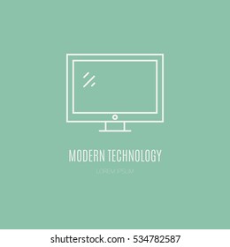 Single logo with graphic illustration of a television made in line style vector. Clean and modern label for a shop, product or company.