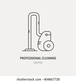 Single logo with graphic illustration of a vacuum cleaner made in line style vector. Clean and modern label for a shop, product or company.