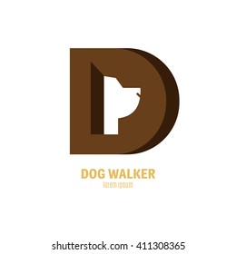 Single logo of letter D with dog profile making inner shape. Great logotype for veterinarian clinic, pet shop, dog walker, dog training. Easy to use and edit. Vector logo series.