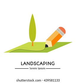 Single logo with a map and pensil. Landscaping. Flat style.
