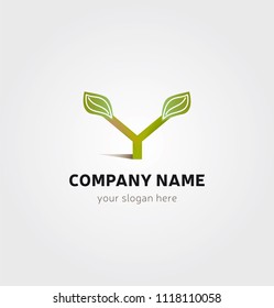Single Logo - Tree Icon in Y Letter Shape Leaves and Foliage for Company Business