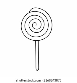 Icono de la línea de caramelos lollipop en estilo lineal aislado en fondo blanco. Símbolo pictograma e ilustración del logotipo. Vector delgado de línea negra.