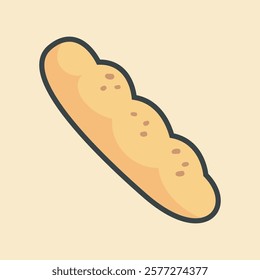 single long bread with outline flat vector design.