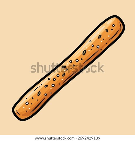 A single, long, and crunchy breadstick, also known as grissini. This simple baked snack is a classic Italian appetizer, often served with dips, soups, or wrapped in prosciutto.
