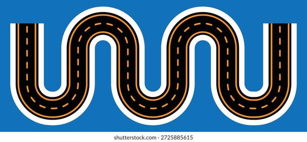 Una sola carretera larga y extremadamente sinuosa, con múltiples curvas afiladas en forma de S, contra un fondo azul claro y brillante.