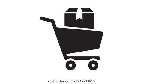 Single main subject shopping cart carrying a package on a white backdrop