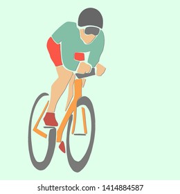 Single male bicyclist on bicycle. Vector cycling race illustration. Applique or paper cut style.
