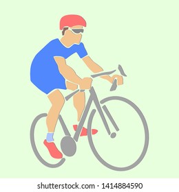 Single male bicyclist on bicycle. Vector sport illustration. Applique or paper cut style.