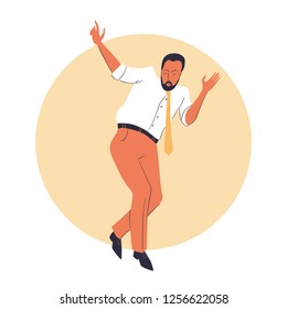 Single male character dancing swing or lindy hop. Vector illustration.