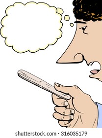Single male with open mouth and craft stick over white