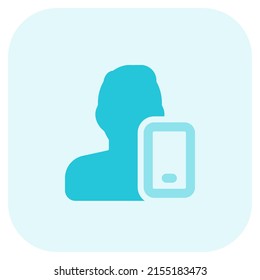 single male user using web messenger on a smartphone
