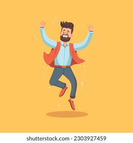 single man jumping happily in excitement