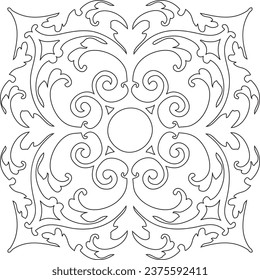 Single Mandala Black and White - Flower Nature, Foliage, Leaves, Energy Wheel Circle Complex Symbol Abstract Decoration Coloring Page