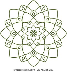 Single Mandala Black and White - Flower Nature, Foliage, Leaves, Energy Wheel Circle Complex Symbol Abstract Decoration Coloring Page