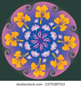 Single Mandala - Flower Nature, Foliage, Leaves, Energy Wheel Circle Complex Symbol Colorful Abstract Decoration