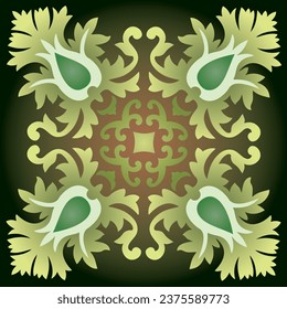 Single Mandala - Flower Nature, Foliage, Leaves, Energy Wheel Circle Complex Symbol Colorful Abstract Decoration
