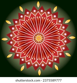 Single Mandala - Flower Nature, Foliage, Leaves, Energy Wheel Circle Complex Symbol Colorful Abstract Decoration