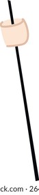 A single marshmallow skewered on a long stick in a clean, bold style. The image depicts a treat ready for roasting over a campfire. Cartoon vector illustration.