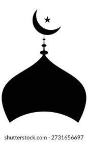 Single masjid dome icon. Islamic crescent star symbol. Black vector silhouette. Minimalist religious architecture.