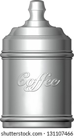 SINGLE METAL CANISTER FOR COFFEE, ON WHITE BACKGROUND. Vector version of raster file