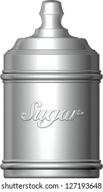 SINGLE METAL CANISTER FOR SUGAR, ON WHITE BACKGROUND. Vector version of raster file