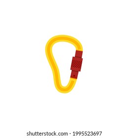 Single metal carabiner fastener or lock for mountaineering safety equipment, flat vector illustration isolated on white background. Carabiner clasp mechanism.