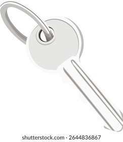 Single Metal House Key Illustration Isolated on White Background