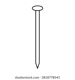 A single metal nail with a flat head and sharp point, isolated on white background