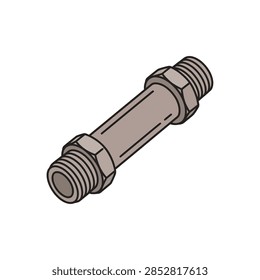A single metal pipe fitting with hexagonal nuts on each end and threaded connections for plumbing systems