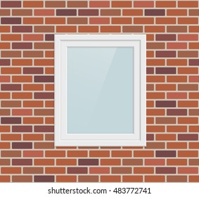 Single metal plastic window in brick wall