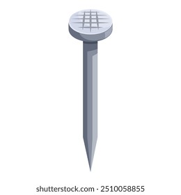 Single metal steel nail pointing upwards with a cross pattern on its head
