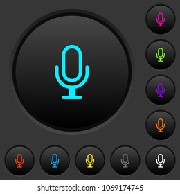 Single microphone dark push buttons with vivid color icons on dark grey background