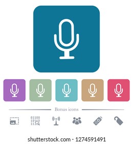 Single microphone white flat icons on color rounded square backgrounds. 6 bonus icons included