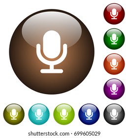 Single microphone white icons on round color glass buttons