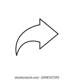 Ícone de contorno minimalista único que representa uma seta para a frente voltada para a direita.