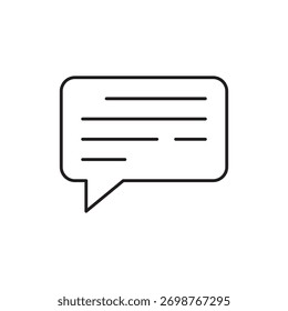 Icono de contorno minimalista único que representa una simple burbuja de mensaje de texto.