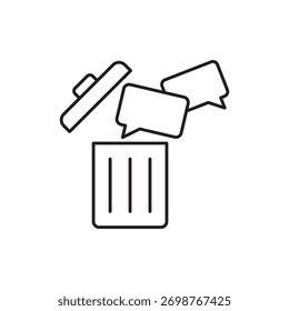 Single minimalist outline icon representing deleting a chat message into a trash can.