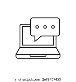 Ein minimalistisches Umrisssymbol, das Chat oder Nachrichten auf einem Laptop-Computer darstellt.