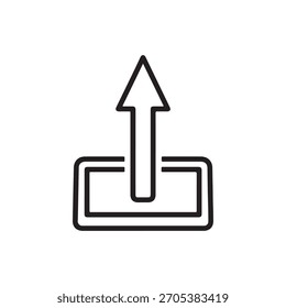 Ícone de contorno minimalista único que representa uma seta dentro de uma caixa para compartilhamento.
