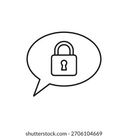 Single minimalist outline icon representing a padlock lock on a speech bubble.
