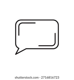 Ícone de contorno minimalista único que representa uma bolha simples de mensagem de texto.
