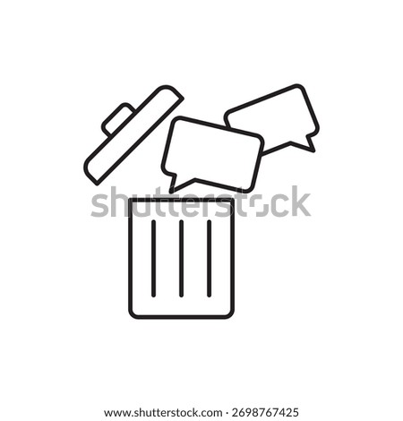 Single minimalist outline icon representing deleting a chat message into a trash can.
