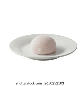 Single mochi dessert on a clean white ceramic plate, isolated with no distractions.