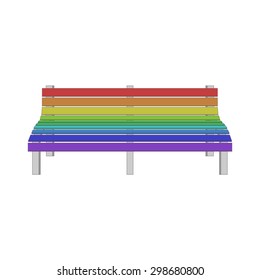 Single modern Bench in gay rainbow Colors. Vector Illustration