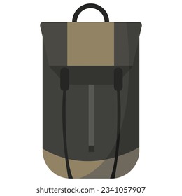 Single moderne schwarz-brauner Rucksack, Rucksack, Rucksack, Heuhaufen für Reisen Rucksacktourismus in minimaler Cartoon-Stil Seitenansicht. einfache flache Herbstfarben-Ton-Vektorgrafik.