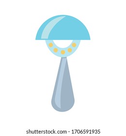 Una lámpara de mesa única y moderna, de color azul, aislada sobre un fondo blanco. Dibujo vectorial en estilo plano.
