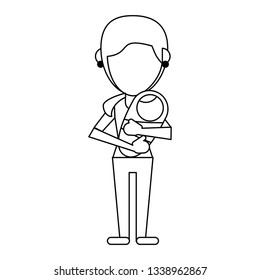 single mom with baby in arms in black and white