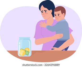 Single mom financial struggles flat concept vector spot illustration. Editable 2D cartoon characters on white for web design. Anxious woman with toddler creative idea for website, mobile, magazine