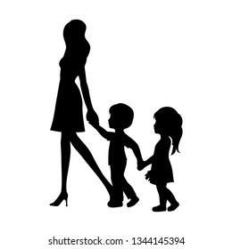 single mom with kids, vector